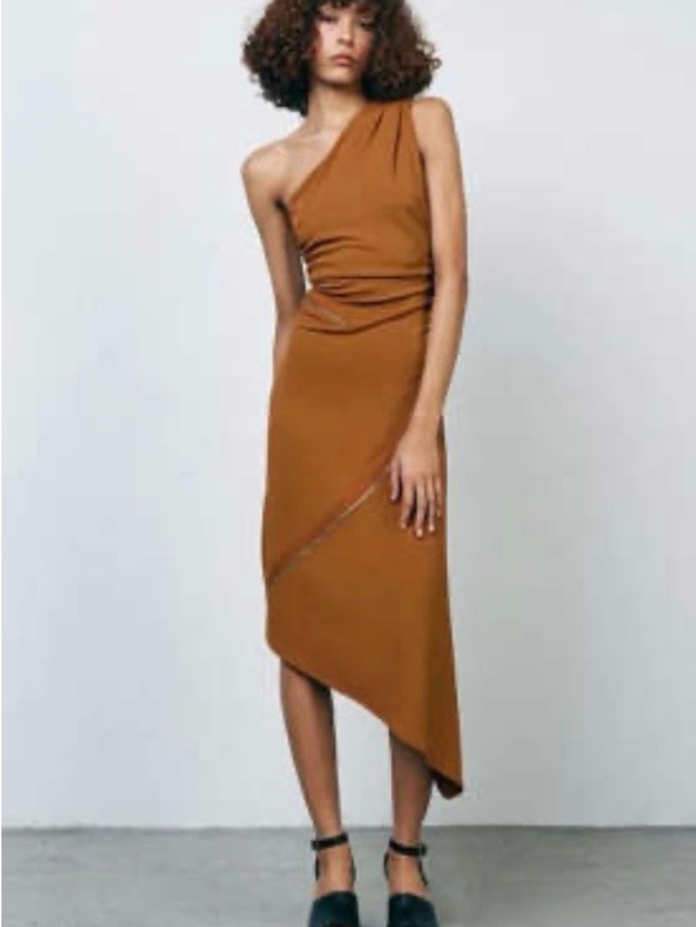 ZARA Asymmetrical One-Shoulder Boho Retro Midi Dress